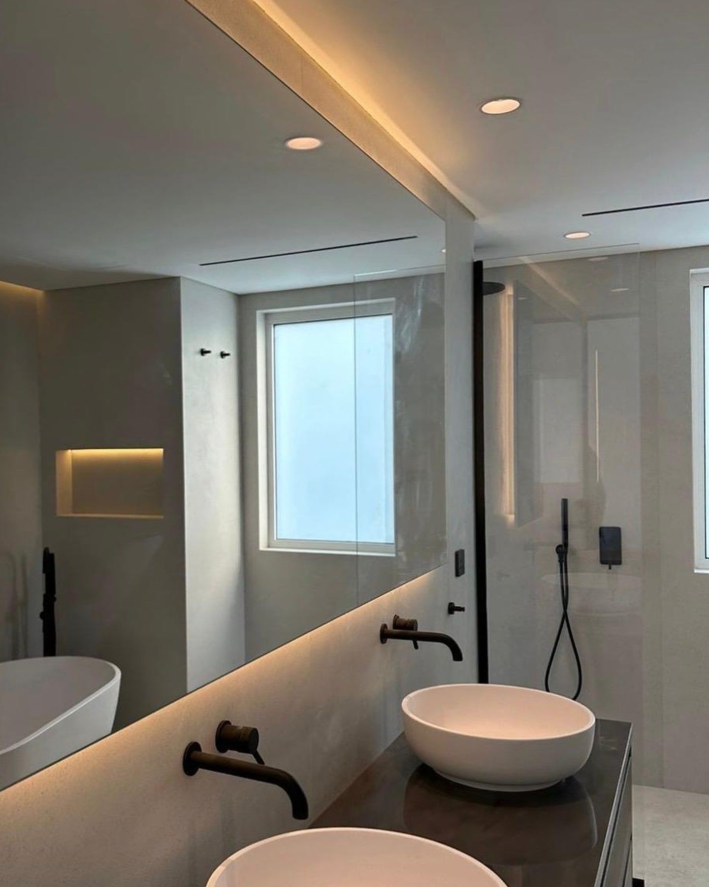 Backlit Mirror & Stone Basins